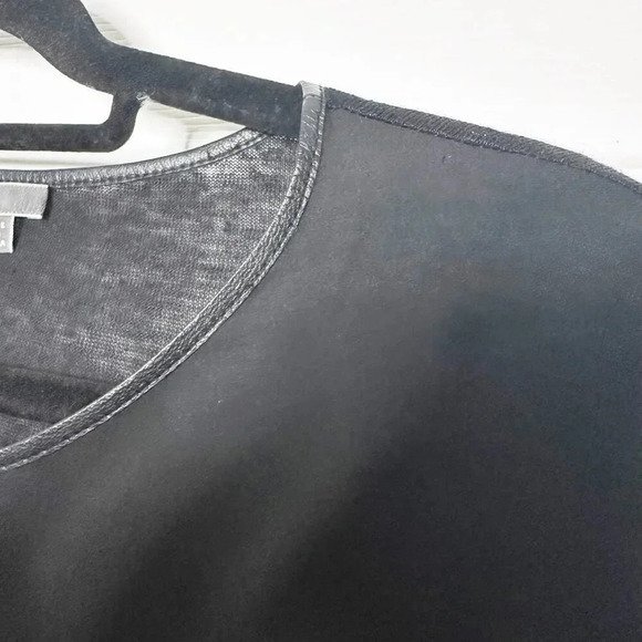 VINCE Size XS Linen Silk Cap Sleeve Top Lamb Leather Trim Relaxed‎ Fit - Picture 3 of 6